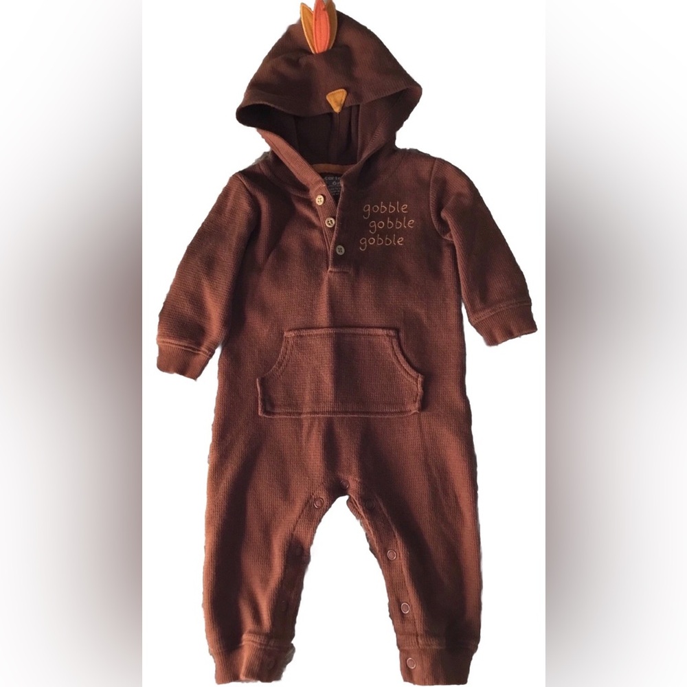 CARTERS Baby Boys size 6 M GOBBLE THANKSGIVING TURKEY HOODED ONE PIECE